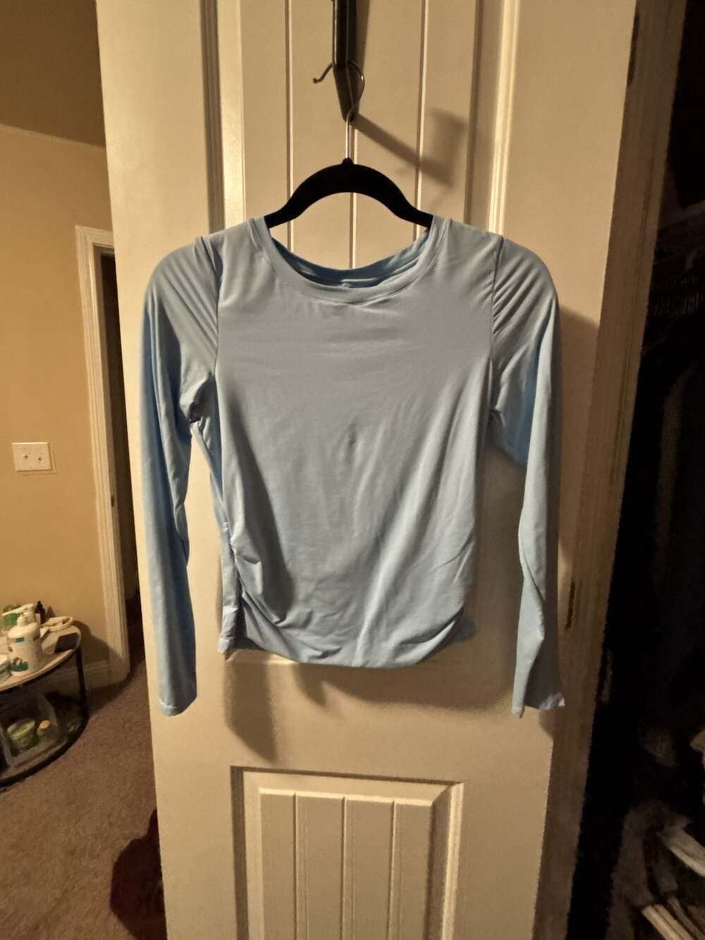 Ginsey Light Blue Long Sleeve Ruched Side Top Size M